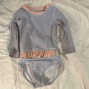 Ruffle Butts Blue and Pink Striped Set
